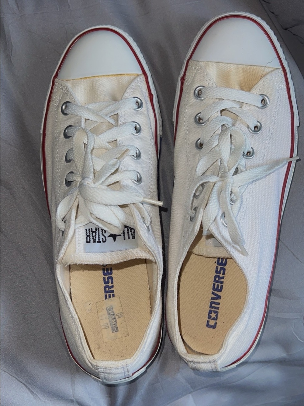 Converse Women’s White Low-Top Canvas Sneakers with Red Trim